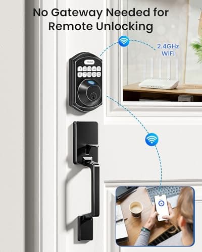 TEEHO TE012W-H WiFi Keypad Door Lock with Handle Set, Fingerprint Smart Locks, Front Door Keyless Entry, APP Remote & Voice Control, Digital Deadbolt with 2 Keys, Auto-Lock, Easy Install, Matte Black view 3