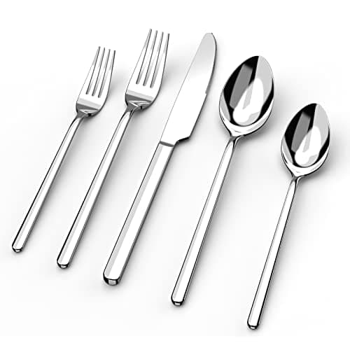 KINGSTONE 30 Pieces Silverware Set, Flatware Cutlery Set for 6, 18/10 Stainless Steel Silverware Utensils Minimalist Design Dishwasher Safe view 1