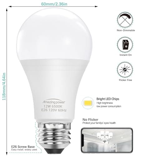 Amazing power 100W Equivalent E26 LED Bulbs, Daylight White Non-Dimmable Medium Screw Base Light Bulbs 6500K, 4-Pack view 4