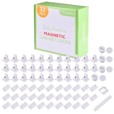 32 Pack Vkania Magnetic Cabinet Locks Child Safety with 4 Keys - Baby Proof Adhesive Latches for Kitchen Cabinets & Drawers, No Drilling Easy Installation (32 Locks + 4 Keys)