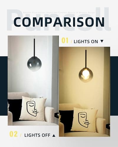 puncoll Modern Pendant Light - Pendant Light for Kitchen Island with Smocky Black Glass Globe - Hanging Ceiling Light Fixture, H3960-1-SMBK view 4