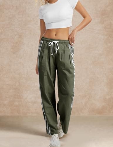 DAOAO Side Striped Pant Cotton Pants for Women Casual Y2K Palazzo Wide Leg Track Pants Drawstring view 3