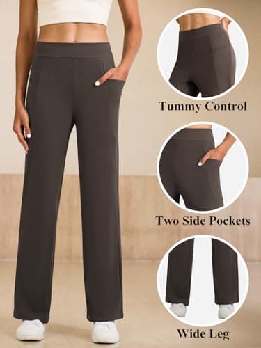 Wide Leg Yoga Pants Women High Waisted Loose Stretch Lounge Causal Work Workout Gym Trousers with Pockets view 6