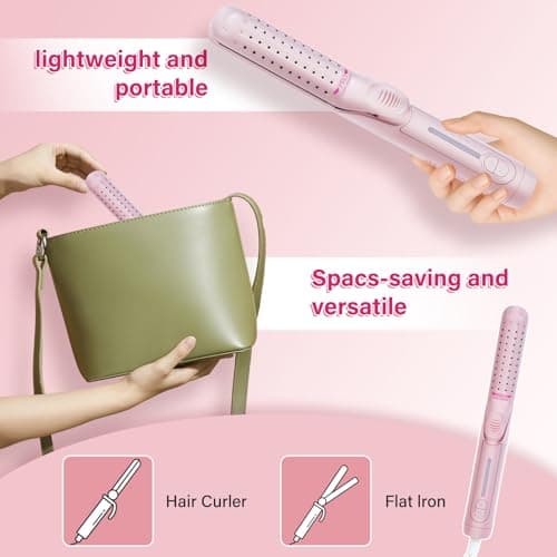 Airflow Styler Curling Iron,360° Cool Air Lock in Style for Lasting Curls, 2 in 1 Hair Straightener and Curler, Anti-Scald for Short Long Hair（Pink） view 5