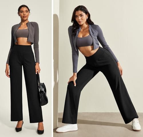 Yoga Pants with Pockets for Women Wide Leg Dress Pants High Waist Stretch view 3