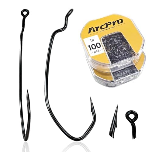 ArcPro Drop Shot Hooks, 100pcs Improve EWG Worm Hooks, Bass Fishing Hooks for Freshwater and Saltwater, High Carbon Steel Texas Rig Hooks with Portable Plastic Box, Black — image 1