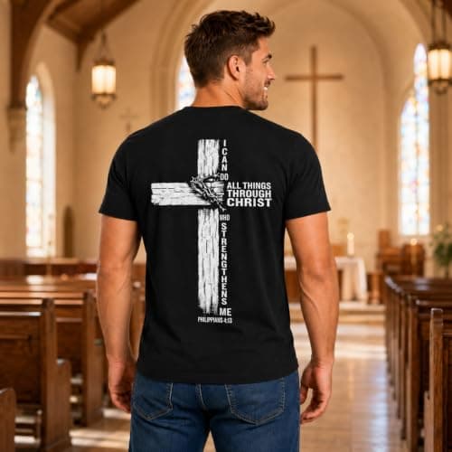 Christian Shirts for Men: Stretch Faith Cross Bible Verse Costumes Tee view 3