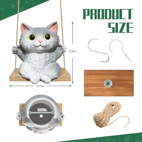 Pyoimmne Cat Hanging Planters for Indoor Outdoor Plants, Small Cute Hanging Pots for Succulent, String of Pearls Plant, Resin Hanging Flower Pots with Drainage Hole, Unique Gift, Garden Home Decor view 2