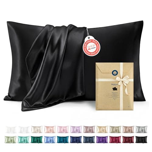 Bedsure King Size Satin Pillowcase Set of 2 - Black Silky Pillow Cases for Hair and Skin with Envelope Closure, Similar to Silk Pillow Cases, Gifts for Women Men, 20x36 Inches, 2pcs view 1