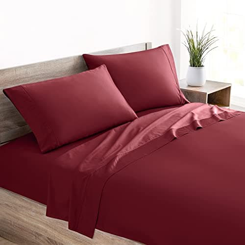 Mellanni 400 Thread Count Cotton Sateen Bedding Set - 4 Piece Bed Sheets Set - Fits Mattresses up to 16" Deep - Cooling Sheet for Hot Sleepers (King, Burgundy) view 1