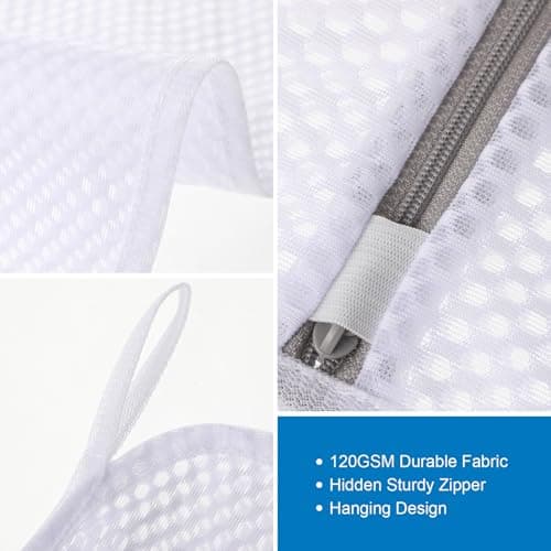 Dntorx 3 PCS Durable Honeycomb Mesh Laundry Bags for Delicates with Zipper, Reusable Laundry Bag Mesh Wash Bags for Washing Machine for Clothes, Shoes, Socks, Underwear, Bra (M + L + XL, White) view 6