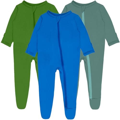 GUISBY Neutral Baby Pajamas,Rayon Footed Pajamas with Zipper Sleep and Play, Pack of 3 Newborn