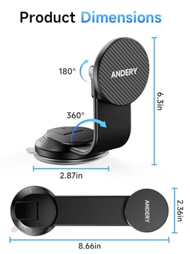 ANDERY Car Phone Holder for MagSafe [360° Adjustable Memory Alloy Arm | 2400gf Strongest Magnetic Power] Bendable Desk & Car Mount, Phone Holders for Your Car for iPhone and Smartphones, Carbon Fiber view 6