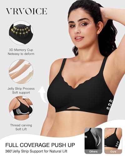 VRVOICE Womens Wireless Bras Sexy V Mesh Push Up No Underwire Bralette Seamless Supportive Tshirt Everyday Bra view 4
