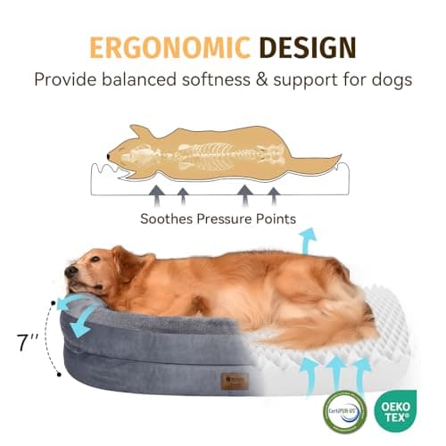 WOZOKE Orthopedic Dog Bed for Medium Dogs, Waterproof Dog Bed with Removable Bolsters, Egg Crate Foam Pet Couch for Medium Size Dog with Machine Washable Cover & Non-Slip Bottom, Dark Grey view 3