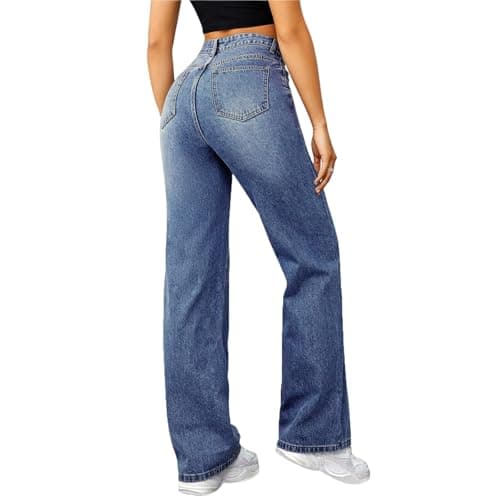 Slakkenreis Woman Wide Leg Jeans High Waisted Baggy Jeans Boyfriend Jean Elastic Waist Stretchy Jean Straight Leg Denim Pants view 6