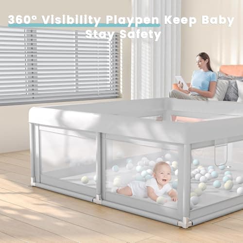 Hiaksedt Baby Playpen 50x50 Inch, Play Pens for Babies and Toddlers Baby Fence Play Yards for Indoor & Outdoor with Breathable Mesh Anti-Fall Playpen view 4