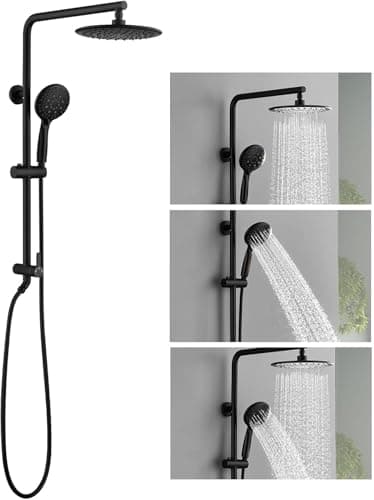 SonTiy Matte Black Rain Shower Head System with Handheld Spray, 360° Adjustable Shower Arm Exposed System with Height Adjustable Holder and 72Inch Long Shower Hose for Whole Family — image 1