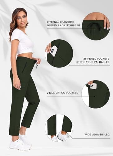 TOIUUI Womens Lightweight Cargo Pants Water Resistant Quick Dry UPF 50+ Elastic Waist Hiking Work Travel Zipper Pockets view 5