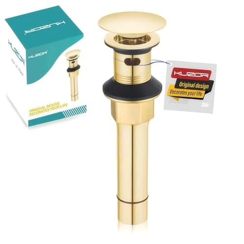 KUZOR Brushed Gold Pop Up Bathroom Sink Drain with Overflow, 1 Pack | Bathroom sink stopper fits 1-5/8 to 2 in drain holes; 304 stainless steel for vanity and vessel sink drain — image 1