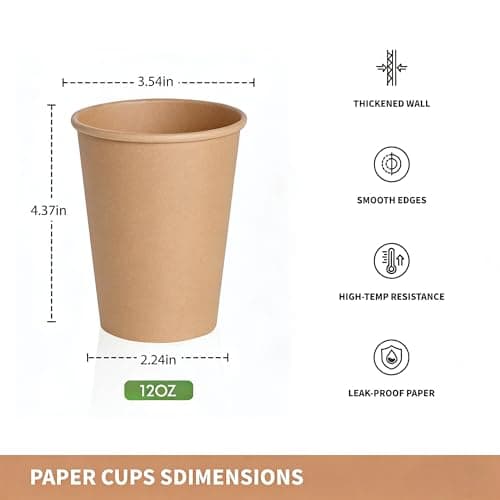 SLFxotro Coffee Cups 12 oz 300 Pack, Disposable Paper Cups 12 oz, White Paper Hot Coffee Cups Suitable for Party, Picnic, Travel, and Events-brown view 3
