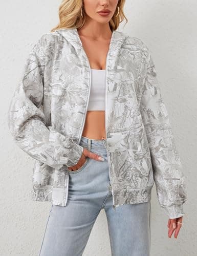 ACCPUR Women Camo Hoodie Oversized Fleece Full Zip Up Sweatshirt Casual Long Sleeve Jackets Trendy Fall Clothes With Pockets view 3