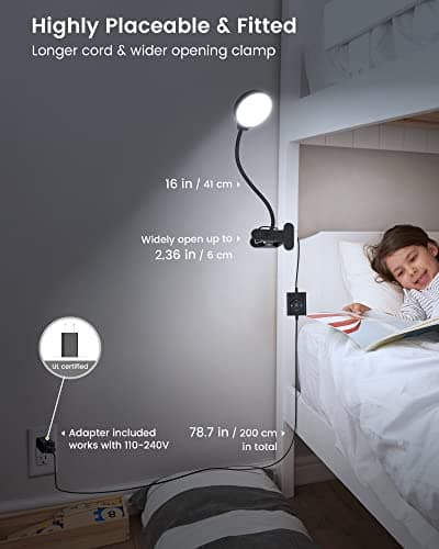 Glocusent 5W Clip on Light, 3 Colors & 5 Brightness Reading Light for Bed view 3