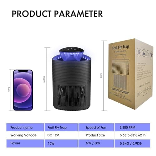 Fruit Fly Traps for Indoors, Mosquito Trap with Upgraded Dual Core Fan & Double Circles of Blue Light for Mosquitoes Flies, 3 Speed Adjustable Fruit Fly Trap for Indoor Kitchen Home view 4