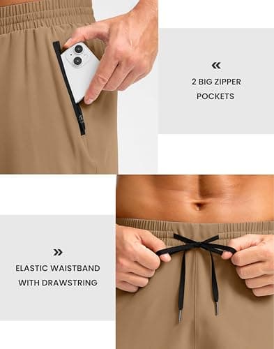 Pudolla Mens Athletic Running Shorts Quick Dry Workout Shorts Lightweight Gym Shorts Casual Shorts(Dark Khaki L9_M) view 4