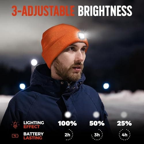 SYMNTEM Unisex Beanie Hat with Light, Rechargeable Headlight Cap, Valentines Day Gifts for Him, Cool Gadget Gifts for Him, Birthday Gifts for Women, Gifts for Men, Orange view 3