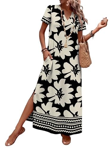 OFEEFAN Summer Dresses for Women 2026 Maxi Dress Short Sleeve Sundresses with Pockets Beach Vacation Spring Outfits view 4