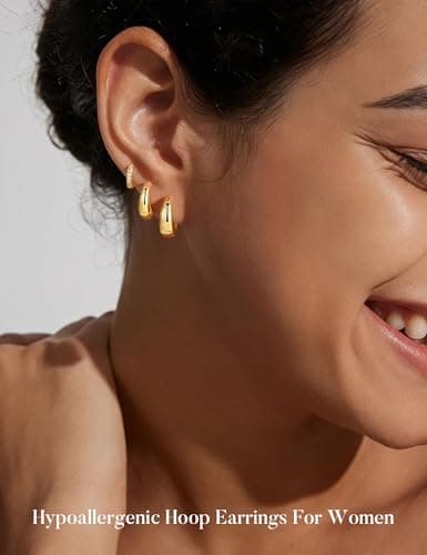 Turandoss 7 Pairs Gold Hoop Earrings for Women, 14K Gold Plated Hypoallergenic Small Huggie Hoops Earrings CZ Stud Earrings Stack, Cartilage Piercing Jewelry for Multiple Piercings view 2