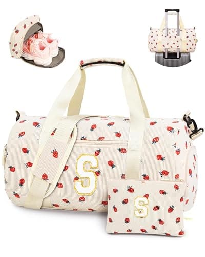 WOOMADA Kids Duffle Bag with Shoe Compartment, Cute Dance Gymnastics Cheer Ballet Overnight Sleepover Weekend Bag, Birthday Gifts for 4 5 6 7 8 9 10 11 12 13 Year Old Tween Teen Girls（beige-S） — image 1