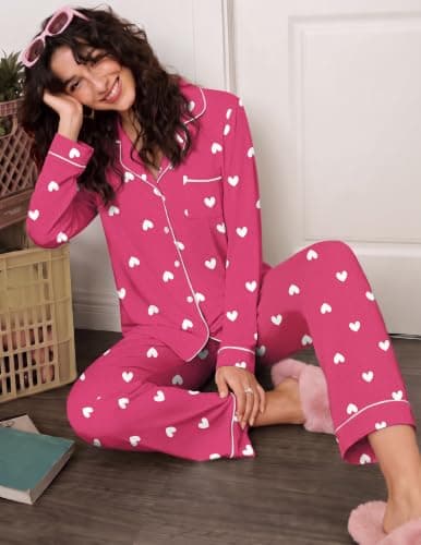 Ekouaer 2 Pack Womens Pajamas Set Button Up Pjs Loungewear Set view 3