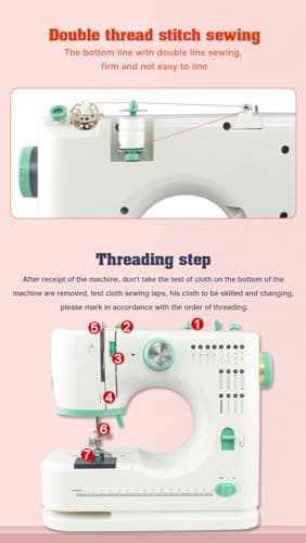 Sewing Machine for Beginners, Portable Mini Small Sewing Machine with 50 Pcs Fabric and 32 Pcs Sewing Threads Kit, 16 Built-in Stitches 2 Speed with Foot Pedal (White and Mint) view 6