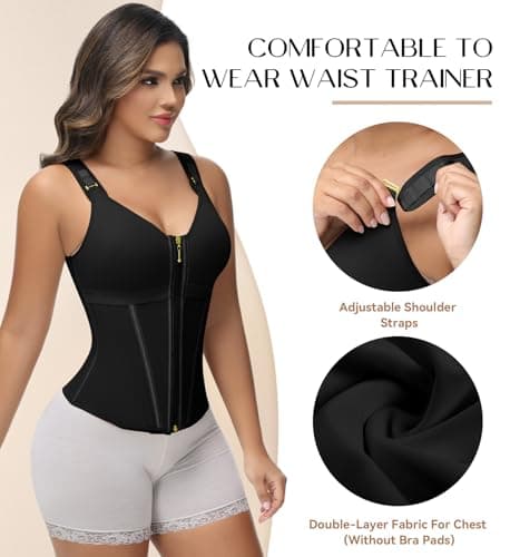 SHAPSHE Waist Trainer Corset for Women Tummy Control Sport Workout Body Shaper Vest for Women Postpartum Gym Zipper and Hooks view 3
