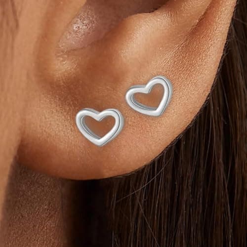XIUQILAI 14K Gold Plated Stud Earrings for Women, with 925 Sterling Silver Posts, Heart/Butterfly/Snake Small Earring Lightweight Clip On Stud, Cartilage Helix Piercing view 4