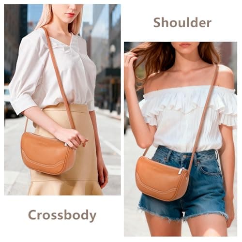 Genuine Leather Mini Crescent Bag for Women, Small Crossbody Hobo Purse for Evening Out & Shopping, Lightweight and Compact view 3