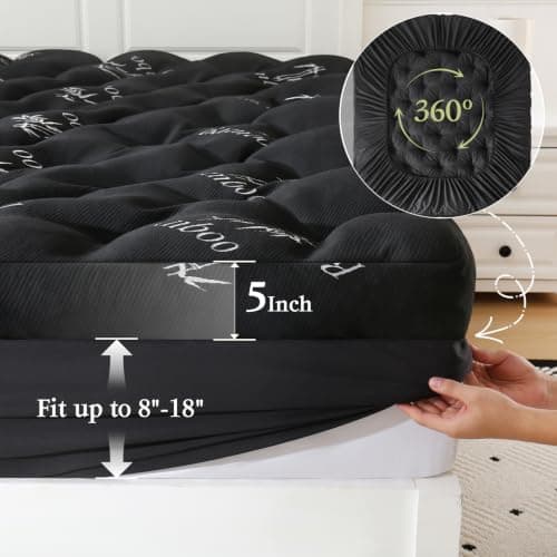 DOWNCOOL 5 Inch King Mattress Topper, Breathable Bamboo Viscose Air Layer | Memory Foam Mattress Topper for Back Pain Relief, 2000 GSM Fill, Deep Pocket Fits 8–18 Inch, Black view 3