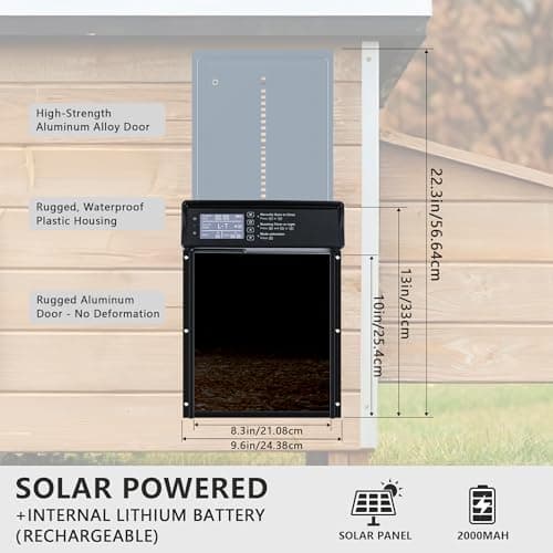 Automatic Chicken Coop Door Solar Powered, LCD Screen Electric Chicken Coop Door with Timer & Light Sensor, 4 Modes Solar Chicken Coop Door, Anti-Pinch & Door Pry Warning Coop Door with Remote Control view 6