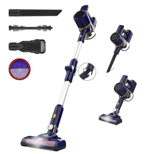 Powaert N7P Cordless Vacuum Cleaner, 6 in 1 Powerful Stick Vacuum for Home, 2200mAh Battery Vacuum Rechargeable, Lightweight Vacuum Cleaners for Hardwood Floors Pet Hair (Blue)