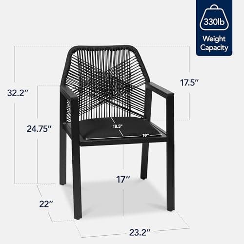 Best Choice Products Outdoor Dining Arm Chair Set of 2, Aluminum Frame with Armrest, All-Weather Woven Rope Chair Design - Black/Obsidian view 2