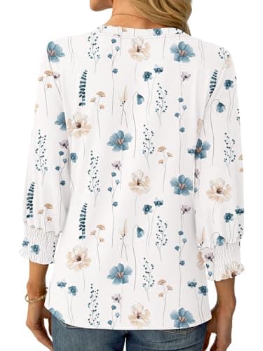 GKBK Womens 3/4 Sleeve Shirts V Neck Dressy Casual Spring Summer Blouses with Smocked Cuffs view 3