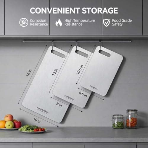 Titanium Cutting Boards Set of 3, 100% Pure Titanium Kitchen Cutting Board, Double-Sided Non-Toxic Cutting Board, Ideal for Slicing and Dicing Meats, Features Handle, Dishwasher Safe view 5