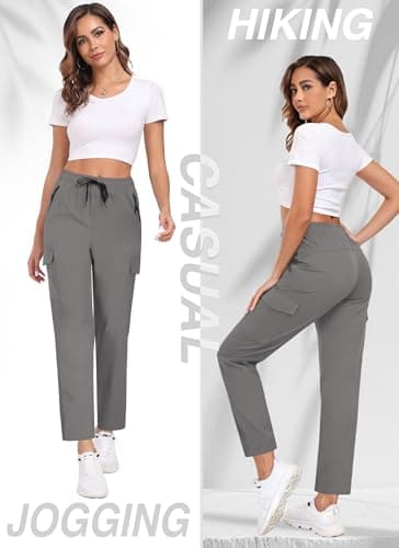 TOIUUI Womens Lightweight Cargo Pants Water Resistant Quick Dry UPF 50+ Elastic Waist Hiking Work Travel Zipper Pockets view 3