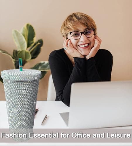 26oz Bling Rhinestone Studded Tumbler with Lid and Straws, Bling Cups Stainless Steel Water Bottle Diamond Glitter Tumbler for Women - Birthday Gifts for Women, Mom,Get Well Soon Gifts (Shiny) view 6