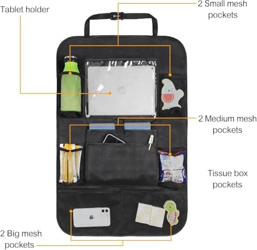 AYWVRBST Car Backseat Organizer, 9 Storage Pockets, Thickened 600D Polyester,Waterproof, Durable, Universal Fit for Sedan SUV, Truck, Minivan(1, Black) view 7