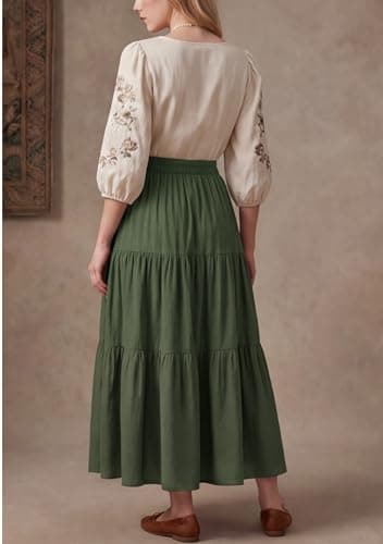 Scarlet Darkness Renaissance Maxi Skirts for Women 2026 Summer Boho Flowy Tiered Long Skirt with Pockets view 7