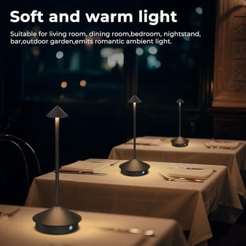 2 Pack Cordless Table Lamp, 6000mAh Rechargeable Battery Operated Desk Lamp, Portable Table Light,3 Color Stepless Dimming Up,for Restaurant, Bedroom, Patio，Outdoor Camping, Coffee Shop, Night Light view 5