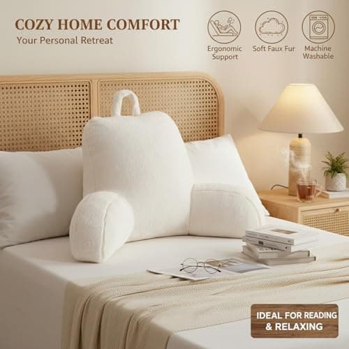 Reading Pillow with Arms for Sitting in Bed, Backrest Support Cushion Soft Back Pillow for Couch, Sofa & Floor, Dorm Essentials, Washable Cover, Faux Fur Wedge Cushion for Adults,Children,Student view 3